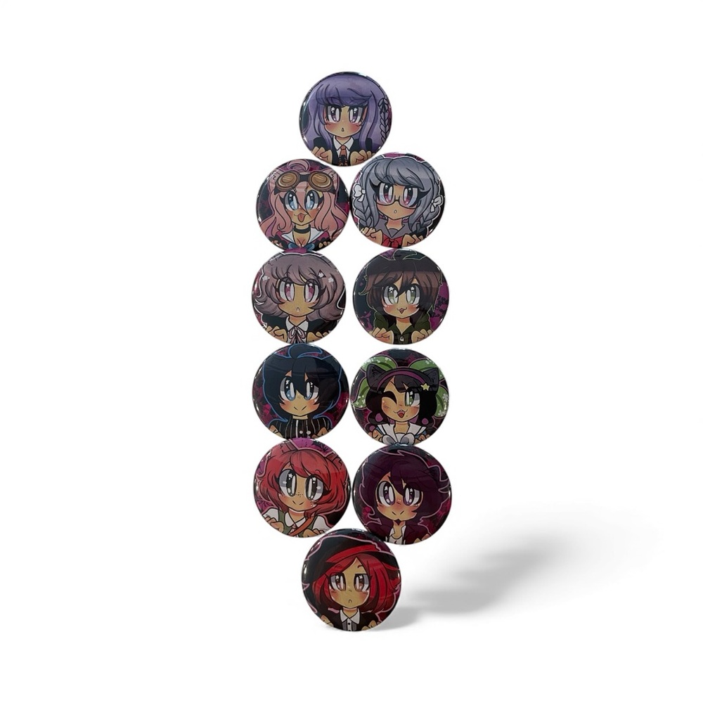 Anime Character Button Pin Set - 10 Webcomic Collectible Chibi Style Artwork‎ 6